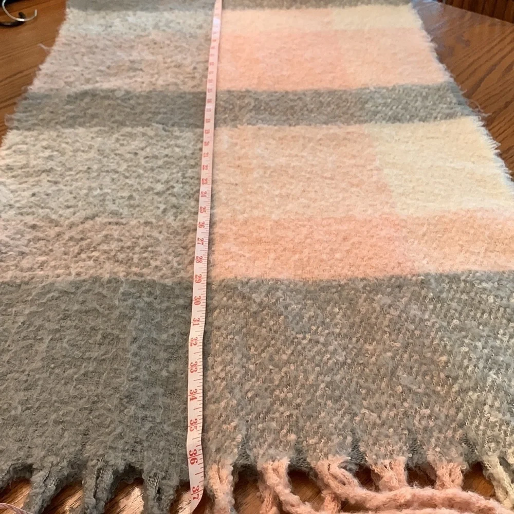 Altered state scarf long large fringe boho warm cozy large plaid blush pink